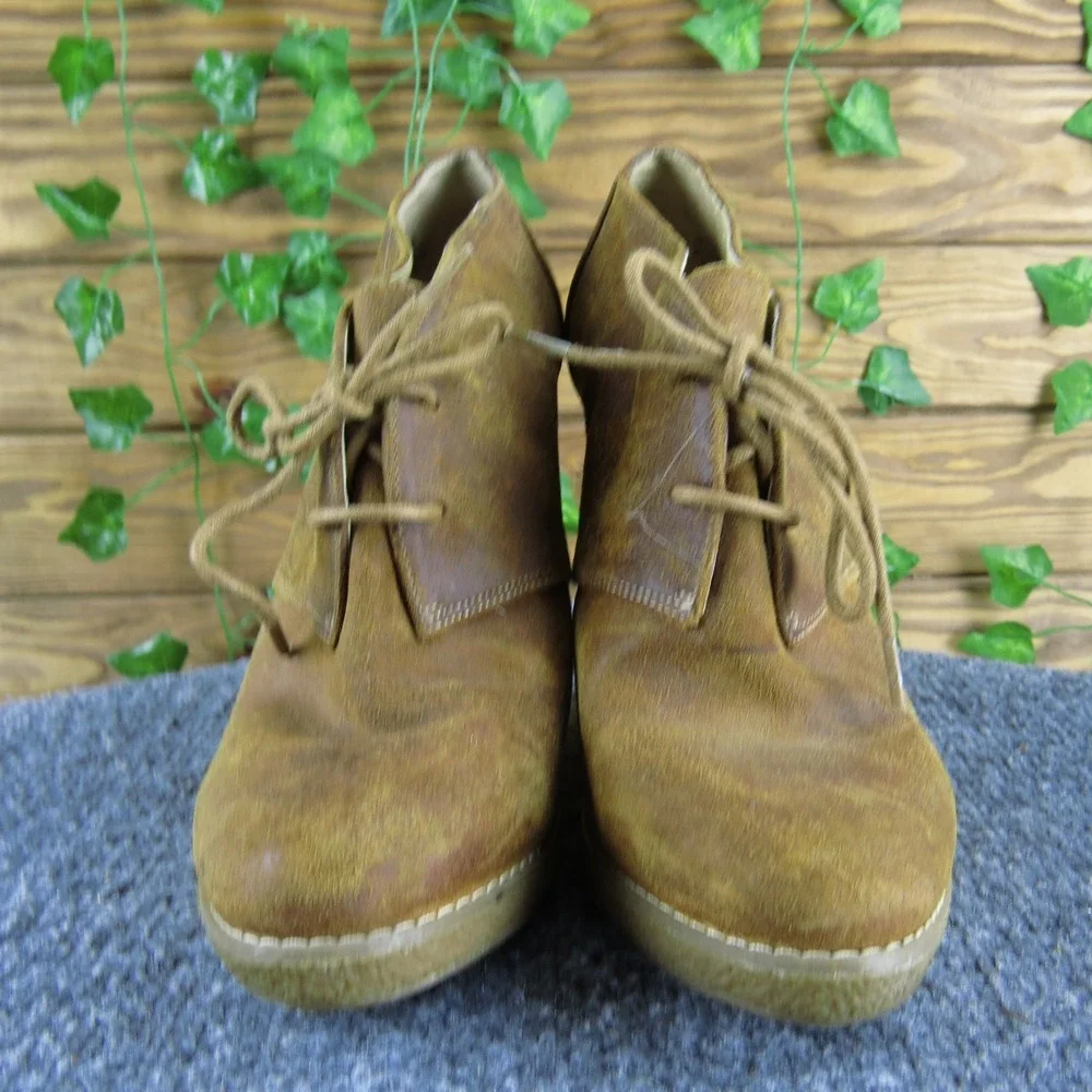 Enzo Angiolini Flory Women 8 Brown Leather Lace Up Wedge Ankle Boots‎ Stylish